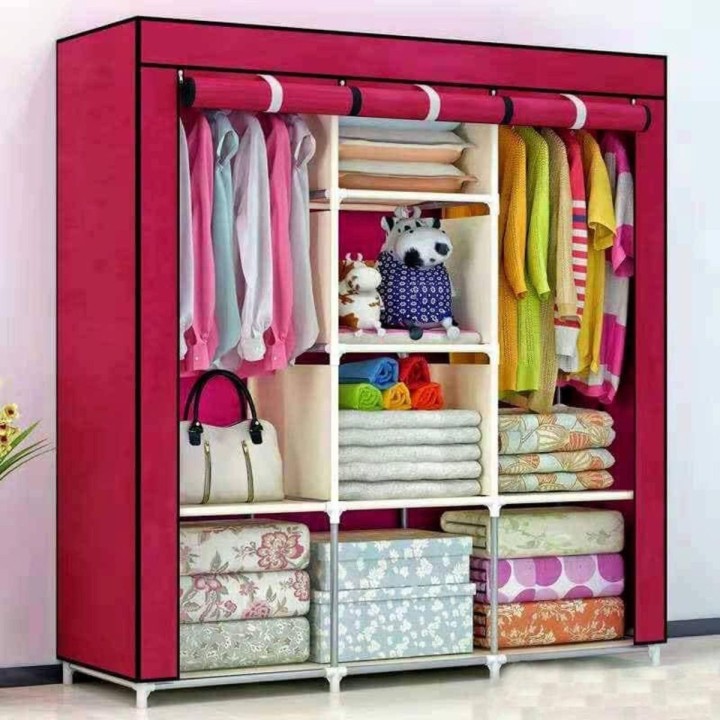 Portable Stainless Steel and Fabric Storage Wardrobe – Multicolor